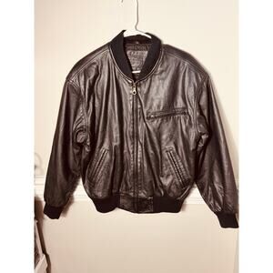 Vintage Mixed Blues Genuine Leather Bomber Jacket Black Ribbed Zip Flight Jacket